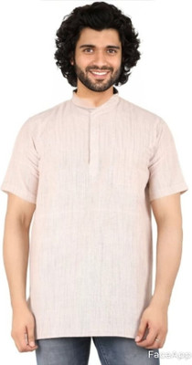 Divine creation Men Self Design Straight Kurta(Beige)