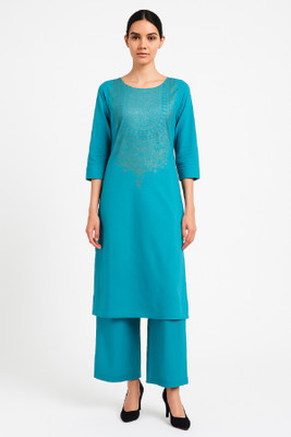 Clothing Stories Women Printed Straight Kurta(Blue)