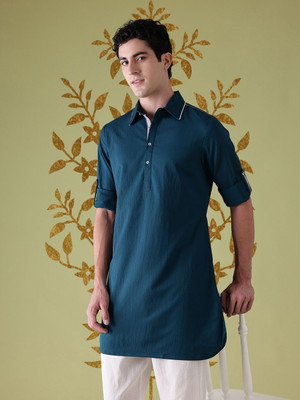ANOUK Men Self Design Straight Kurta(Dark Blue)