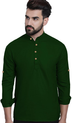 DaReal Men Solid A-line Kurta(Dark Green)