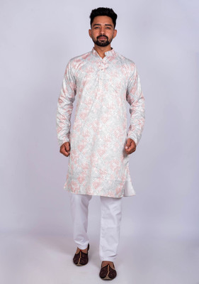 KAISERMEN Men Printed Straight Kurta(Grey)