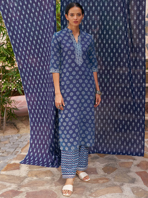 LIBAS Women Printed Straight Kurta(Blue)