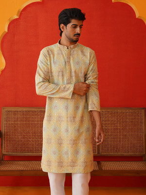 Jompers Men Self Design Straight Kurta(Multicolor)
