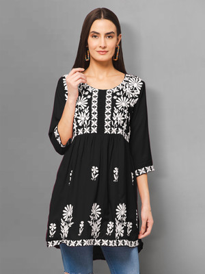 Winza Designer Women Embroidered Cape Top Kurta(Black)