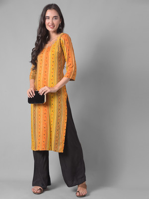 Dollar Missy Women Self Design Straight Kurta(Yellow)