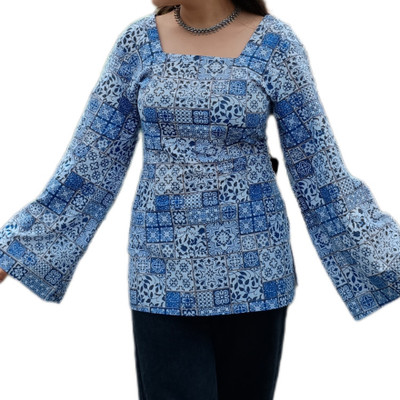 KALAN sewingstop Women Geometric Print Straight Kurta(Blue)