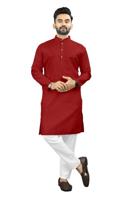 Shree Dutt Creation Men Solid Straight Kurta(Red)