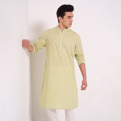 Indus Route by Pantaloons Men Dyed/Ombre A-line Kurta(Green)