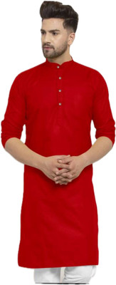 The Fashion Outlets Men Solid A-line Kurta(Red)