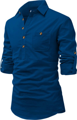 BHUVIKOO Men Solid A-line Kurta(Blue)
