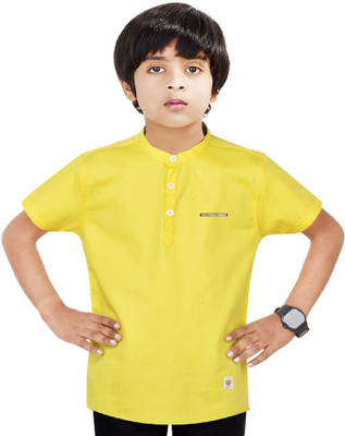 MADE IN THE SHADE Boys Self Design Straight Kurta(Yellow)