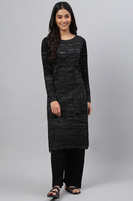 Aurelia Women Embellished Straight Kurta(Black)