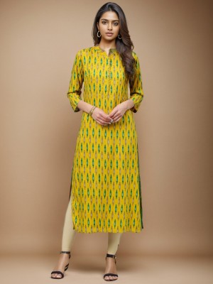 Chiraai Women Ikat Straight Kurta(Yellow)