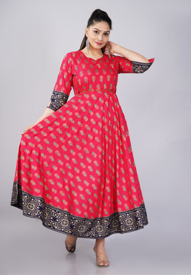 Moda Rapido Women Printed Anarkali Kurta(Pink)