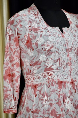 fashionable chikan handikraft Women Chikan Embroidery Gown Kurta(Orange)