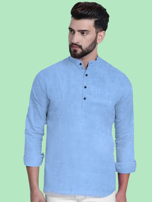 Super Westron Men Solid Straight Kurta(Light Blue)