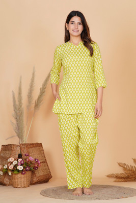 Classy Creation Women Block Print A-line Kurta(Light Green)