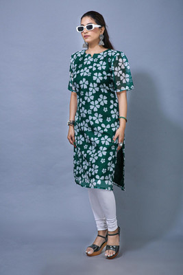 Porus Exim Women Floral Print, Printed A-line Kurta(Black)
