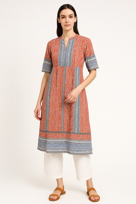 Cloth Stories Women Paisley, Geometric Print Straight Kurta(Orange)
