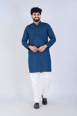 Keton Men Embroidered, Embellished Straight Kurta(Blue)