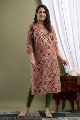 Lee Moda Women Geometric Print A-line Kurta(Maroon)