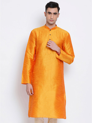 Sanwara Men Solid Straight Kurta(Orange)
