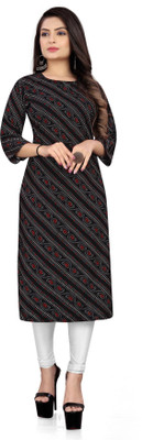 zindora Women Printed Straight Kurta(Black)