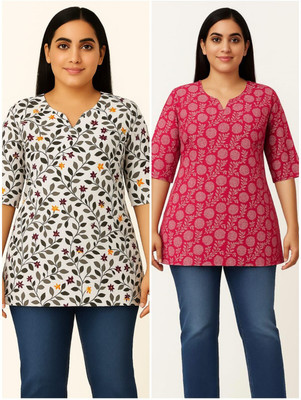 R A TEXTILE Women Printed A-line Kurta(Red, Black)