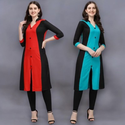 VIVIDH CREATIONS Women Colorblock A-line Kurta(Multicolor)