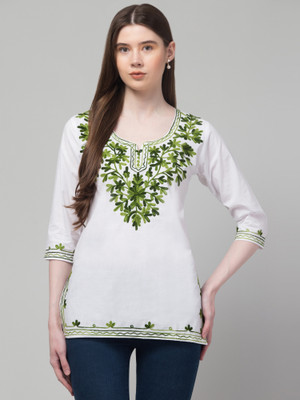 MILLIONS CHOICE STORE Women Embroidered Straight Kurta(White, Green)