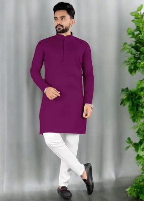 Rashmicreation Men Solid Straight Kurta(Purple)