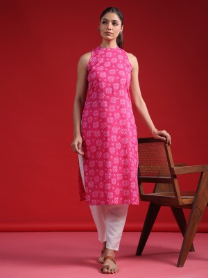 Indo Era Women Printed Straight Kurta(Pink)