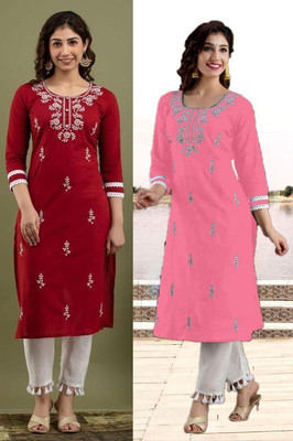 SISTO Women Embroidered Straight Kurta(Multicolor)