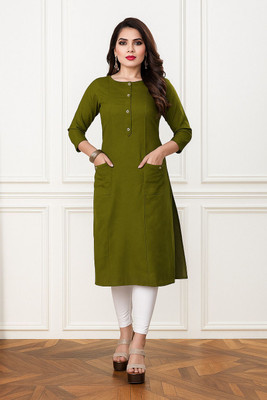 vestito Women Solid A-line Kurta(Dark Green)