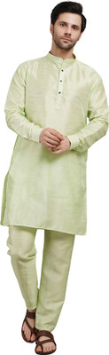 Abhiyuthan Men Self Design Straight Kurta(Light Green)