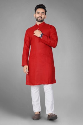 DVILLA Men Solid Straight Kurta(Red)