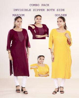 MAHEE TRENDZ Women Self Design, Solid, Striped, Chikan Embroidery Straight Kurta(Maroon, Gold)