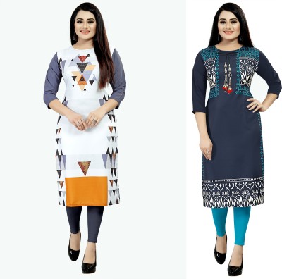 tanvi creation Women Printed A-line Kurta(Dark Blue, Light Blue, White, Orange, Grey)