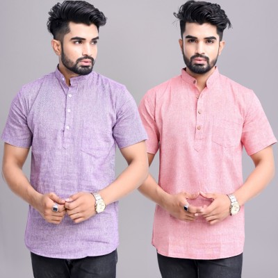 QuaClo Men Solid Straight Kurta(Purple, Pink)