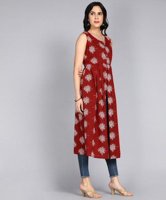 jaipurite Women Printed, Abstract A-line Kurta(Maroon)