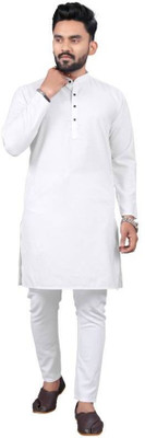ETHNICBLISS Men Solid Straight Kurta(White)