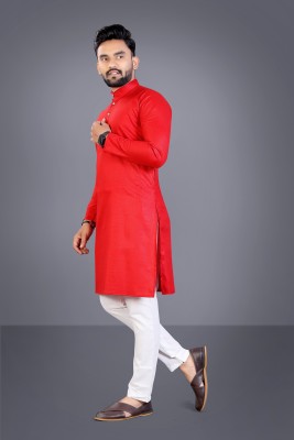 KESHAV Men Solid Straight Kurta(Red)