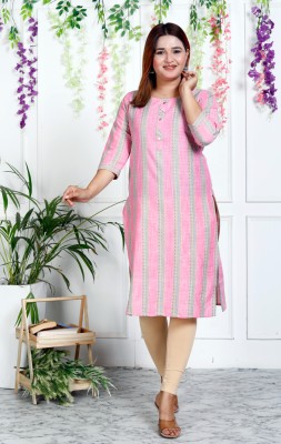 VASHINEH Women Printed Straight Kurta(Pink)