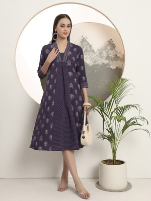Span Women Printed A-line Kurta(Purple)