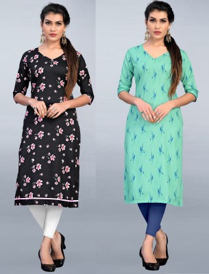 maruti fab Women Printed Straight Kurta(Green, Pink)