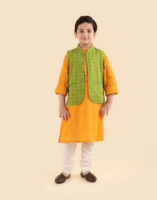 Fabindia Boys Woven Design Straight Kurta(Yellow)