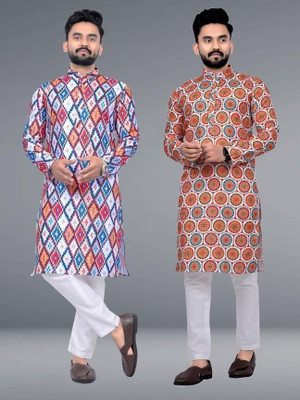TIGERSNAKE Men Printed Straight Kurta(Multicolor)