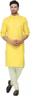Clonaut Men Solid Straight Kurta(Yellow)
