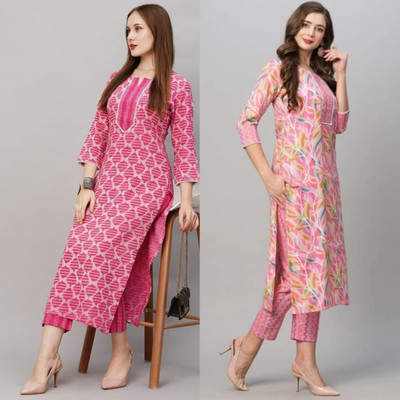 HOLY STAR WORLD Women Printed Straight Kurta(Pink)