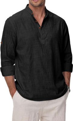 Fifth U Men Solid A-line Kurta(Black)